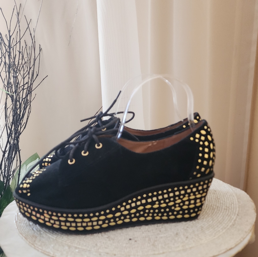 Shellys London Women's Black Suede Platform Oxfort Size 41 US9.5